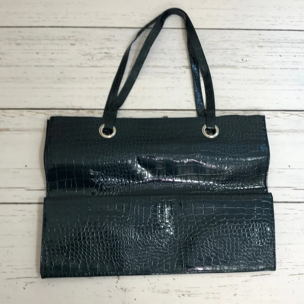 Forest Green Vinyl Reptile Pattern Tote Bag